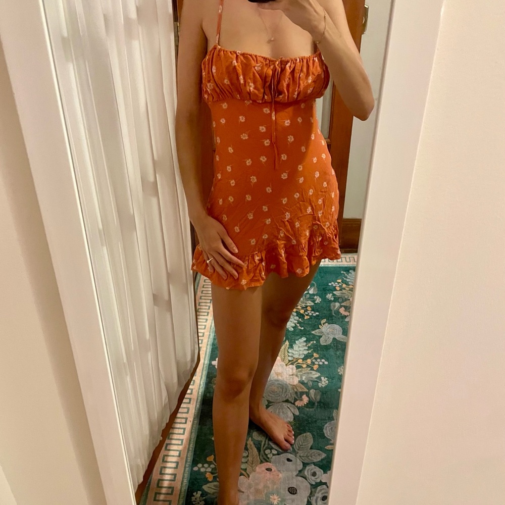 Sundays orange and white floral mini dress